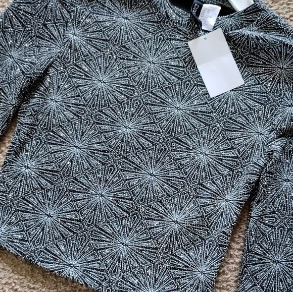 Women's black Long sleeve glitter sparkle crop top - Picture 3 of 6